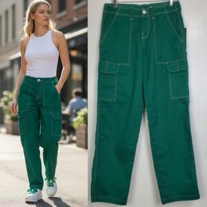 NWT True Religion womens 27 military single needle straight cargo pants green